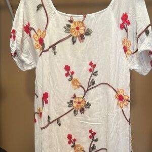 Floral Embroidered White Top